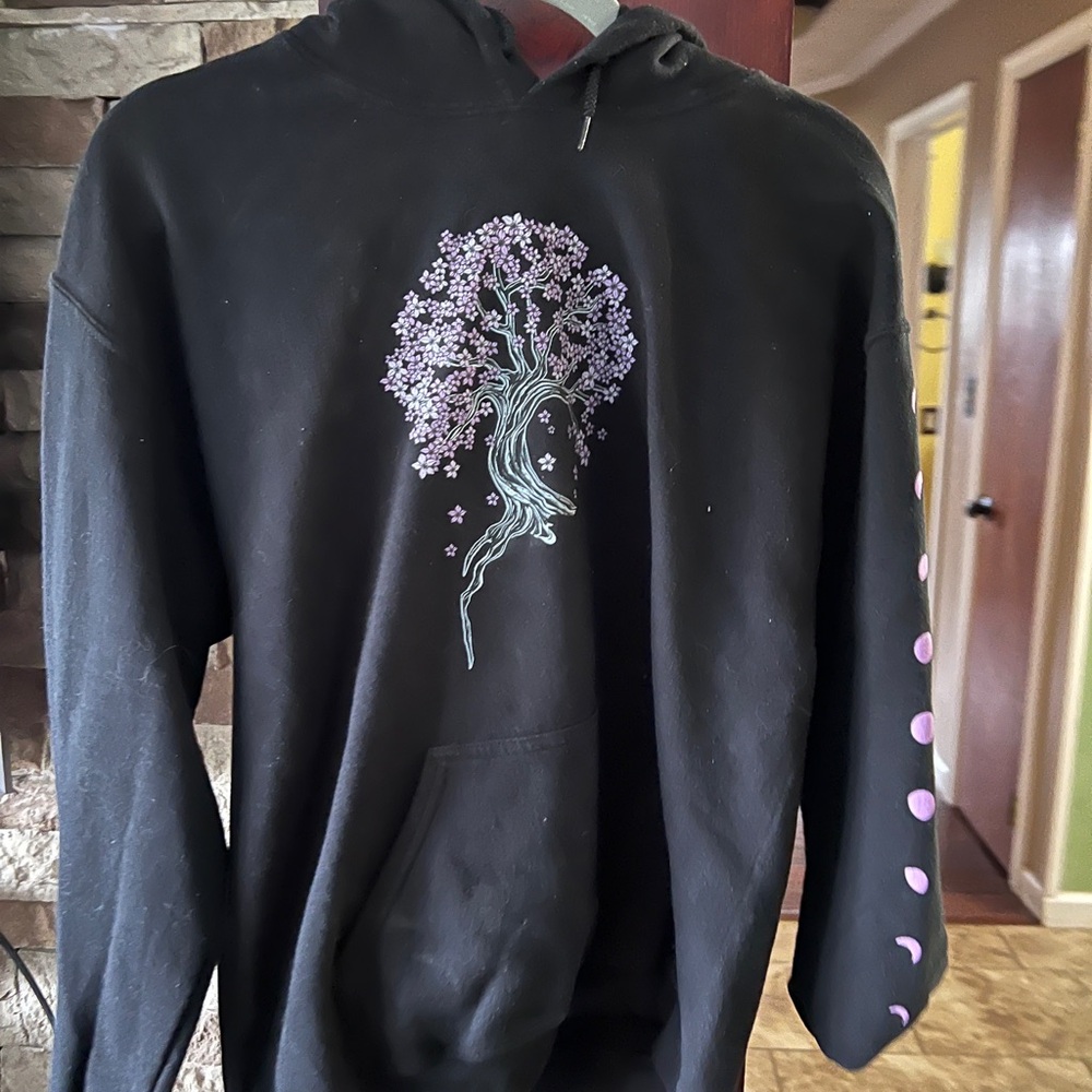 Black Hoodie with Purple Tree Design